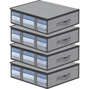 Opbergtas voor onder bed - 4 stuks - Opvouwbaar - Closet Organizer met Transparant Venster - Grote Capaciteit - Versterkte Handgrepen