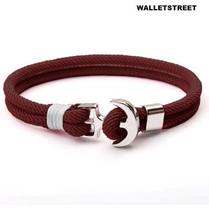 Walletstreet Rope Chain Anker Armband-Bordeaux Rood- Armband 21 -voor mannen en vrouwen-Kerstcadeau-Ideale geschenk