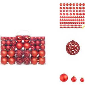vidaXL Kerstballen Rood - Kunststof - 3 cm - 4 cm - 6 cm - Draad meegeleverd - Kerstbalhaakjes