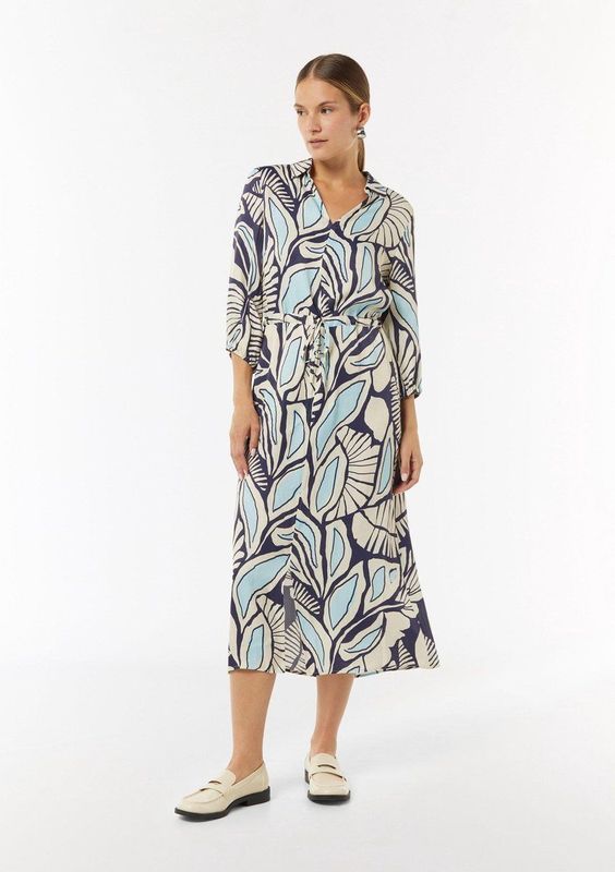 comma - Midi-overhemdjurk - Viscose - Met V-hals en 3/4 mouwen