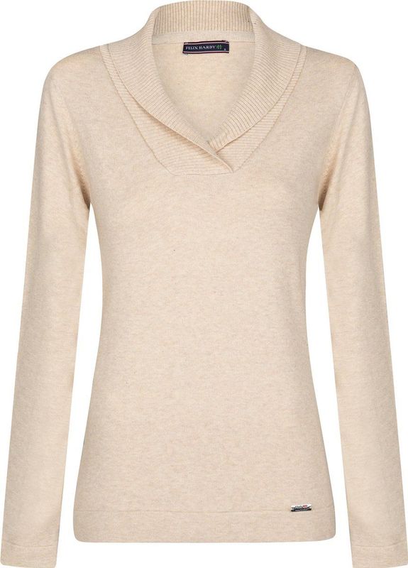 Felix Hardy - Sjaalkraag Trui - Beige - 100% Katoen - Dames