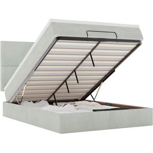 vidaXL - Ottoman - bed - met - matrassen - en - LED's - 140x190cm - fluweel - lichtgrijs