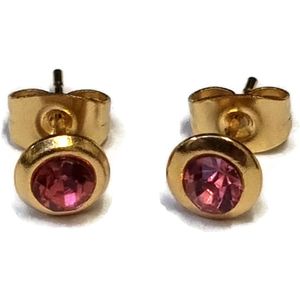Aramat jewels ® - Ronde zweerknopjes kristal roze chirurgisch staal goudkleurig 6mm