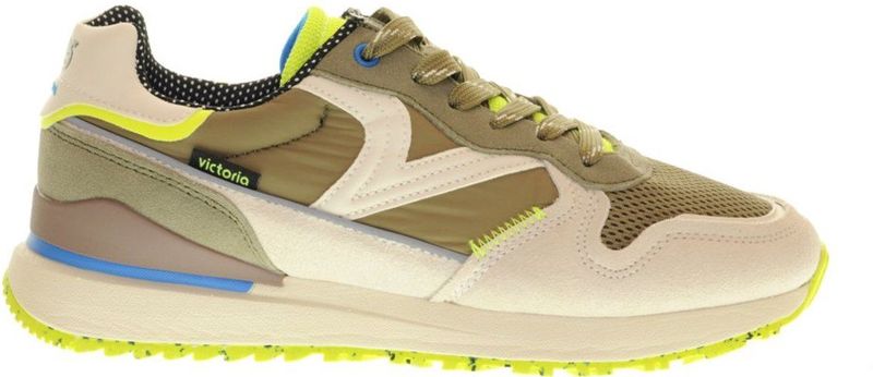 Victoria - Modieuze Herensneaker - Khaki - Fluo Accenten
