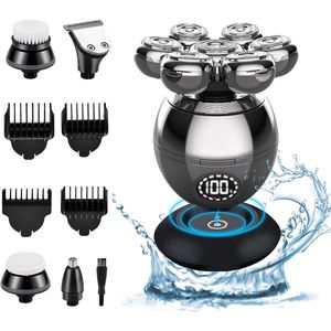 Ynkkvre - Elektrisch Scheerapparaat voor Kale Hoofd en Baard - 5-in-1 Waterdicht IPX7 met 7 Roterende Koppen - Batterij Display & Type-C Oplaadkabel - Trimmer voor Neus, Oren, Gezicht & Lichaam