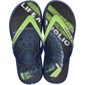 RI - 82563 - Slippers - Blauw - Rubber - Print met Groen en Zwart
