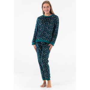 Dames Fleece Huispak en Pyjama - Ronde Hals - Panterprint - Superzacht Fleece - Teal Green - 2503 - Maat S