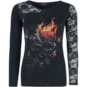 Spiral Flaming Rose Dames Shirt met lange mouwen - zwart - S