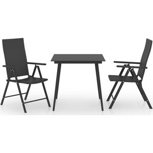 vidaXL 3-delige Tuinset Zwart - Stijlvol & Comfortabel Tuinmeubles - Buitenkamer - Lounge Set - Eetkamerset - Bistro Set