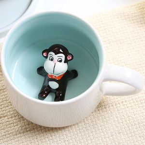 Aapmok aap, cadeau 3D-dieren, mokken, grappige koffiekop, keramiek, 350 ml, theemok met lepel en onderzetter, Kerstmis, aap, koffiebeker, verjaardagscadeau voor vriend, jongens, vrouwen, mannen