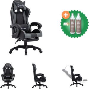 vidaXL Racestoel met voetensteun kunstleer grijs en zwart - Bureaustoel - Inclusief Onderhoudsset