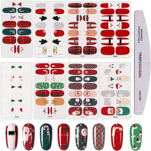 8 Sheets Christmas Full Wraps Nail Stickers - Zelfklevende Nail Art Stickers - Snowman Snowflake Nail Wrap Decals - Manicure Nail Art Decoratie voor Vrouwen Meisjes met 1pc Vijl