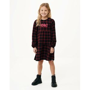 Gebreide Check Jurk Meisjes - Rood - Maat 98-104