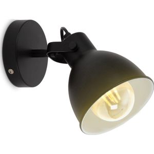 B.K.Licht -  Industriële Wandlamp - metalen - voor binnen - zwarte wandlamp - netstroom - plafondspot - met 1 lichtpunt - wandspots - muurlamp - draaibar - E27 fitting - excl. lichtbron