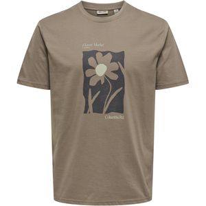Only & Sons T-shirt Onsmax Life Flower Reg Ss Tee Vd 22034655 Walnut/flower Walnut Mannen Maat - XL