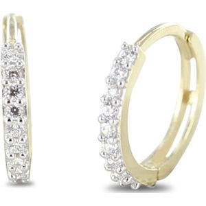 Silventi 9NBSAM-G220050 Gouden Oorringen - dames - Zirkonia - Wit Gouden Zetting - 12,8 x 1,8 mm - Scharnier - 14 Karaat - Goud