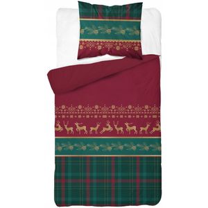 Flanellen Dekbedovertrek 140x200 Kerst Rendier & Ruit