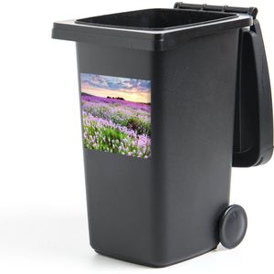 Container sticker Bloemen - Lavendel - Paars - Lucht - Zonsondergang - Weide - Natuur - 40x40 cm - Kliko sticker - Tuinspullen