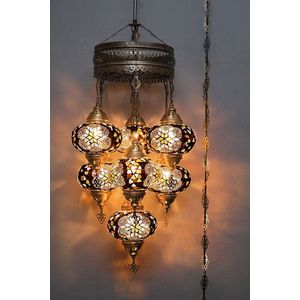 7 globe glas bruin Mozaïek Turkse hanglamp Oosterse kroonluchter