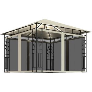 vidaXL Prieel met klamboe LED-lichtslinger 180 g/m² 3x3x2,73 m crème - Prieel Met Lichtslinger - Prieeëlen Met Lichtslingers - Luifel - Luifels