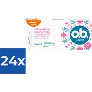 O.B. Tampons - Original Super Plus - Gebogen Groeven - 16 stuks - Voordeelverpakking 24 stuks