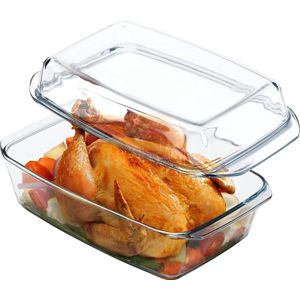 3 liter rechthoekige glazen braadpan met deksel, glazen braadpan met glazen deksel, ovenbestendig, magnetronbestendig
