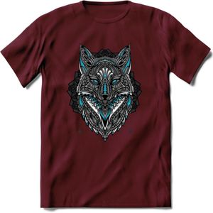 Vos - Dieren Mandala T-Shirt | Lichtblauw | Grappig Verjaardag Zentangle Dierenkop Cadeau Shirt | Dames - Heren - Unisex | Wildlife Tshirt Kleding Kado | - Burgundy - XXL