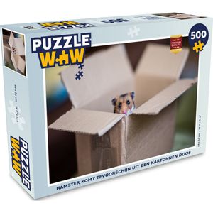 Puzzel Hamster komt tevoorschijn uit een kartonnen doos - Legpuzzel - Puzzel 500 stukjes