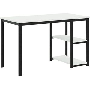 FurniChic- Computertafel - PC Tafel - Bureautafel met 2- Legplanken Rechts of Links - voor Kantoor - Woonkamer - Stalen Frame - Industrieel - E1 Certified-Wit- 120X60X73(lxbxh) cm