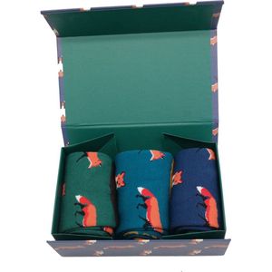 Mr Heron - Heren sokken met vossen - cadeaudoos - giftbox - geschenkdoos - cadeau - vossen - vos - dierenprint