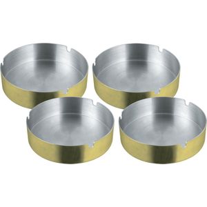Asbak rond - 4x - RVS metaal - goud metallic - 9 x 3 cm - buiten/binnen