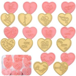 Koekjesvorm 10 stuks Valentijnsdag hartvorm embosser - Koekjessnijders voor DIY bakken cake suikerpasta cupcake chocolade - Acryl.