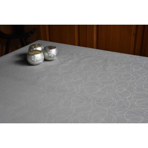 Jacquard Geweven Gecoat Luxe Tafellaken - Tafelzeil - Tafelkleed – Grijs - Lichtgrijs - Cirkels - Rechthoekig - 140 cm x 200 cm