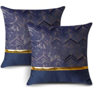 Set van 2 kussenslopen voor bank, auto, slaapkamer, luxe, moderne, minimalistische gouden leren naden, golfstrepen, sierkussen, kussenhoes, kussenhoes, hoes, 60 x 60 cm, marineblauw