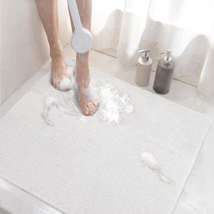Antislip douchemat, 60 x 60 cm, badmat antislip met afvoer, zachte PVC Loofah antislipmat, badkuip, sneldrogende badmat, wit