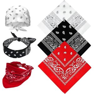 Bandana's Paisley-patroon puur katoen multifunctionele doek voor haar hals hoofd sjaal zakdoeken 3 stuks (rood wit zwart)