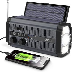 oCreon Solar Radio AM/FM - 5000mAh Kurbelradio - LED Lampen - SOS Alarm - Handdynamo (Zwart)
