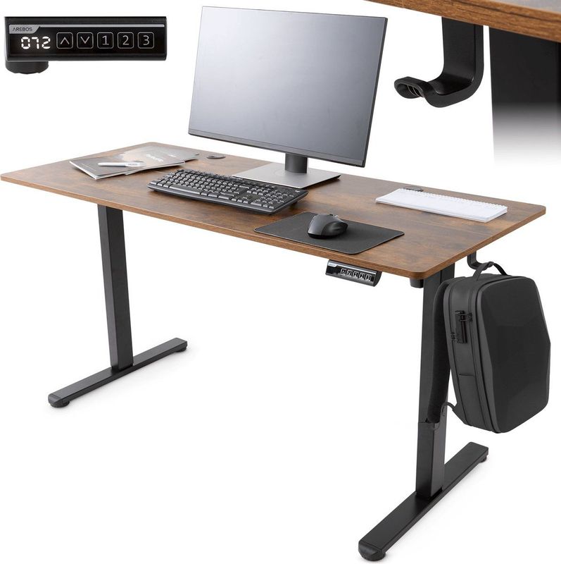 AREBOS - In Hoogte Verstelbaar Elektrisch Bureau - 140 x 60 cm - Met Geheugenfunctie
