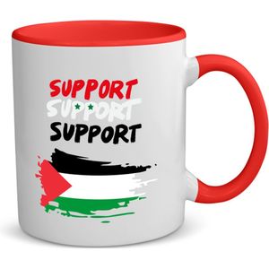 Akyol - support palestina koffiemok - theemok - rood - Palestina - mensen die liefde willen geven aan palestina - degene die van palestina houden - supporten - oorlog - verjaardagscadeautje - gift - geschenk - kado - 350 ML inhoud