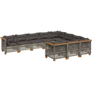 vidaXL - 10-delige - Loungeset - met - kussens - poly - rattan - grijs