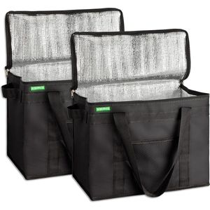 COTTARA Opvouwbare Koeltas Verpakking van 2 Stuks Gerecycled Materiaal - Duurzaam en Groot - Ideaal als Isoleertas - Picknicktas - Zwart 40 x 24 x 15 - Eco-Vriendelijk picnic basket