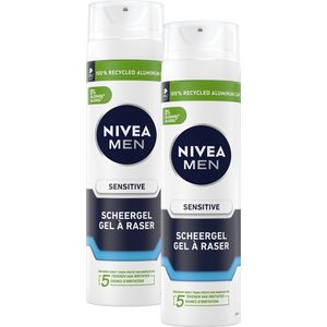 NIVEA MEN Sensitive Scheergel - Bevat Kamille, Hamamelis en Hydraterende Vitamine E - Shaving Gel voor de gevoelige huid - Voordeelverpakking 2 x 200 ml