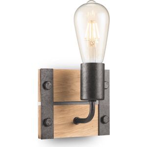 Home Sweet Home - Industriële Wandlamp Denton - Muurlamp gemaakt van hout - Antraciet - 15/11/13cm - wandlamp geschikt voor woonkamer, slaapkamer- geschikt voor E27 LED lichtbron