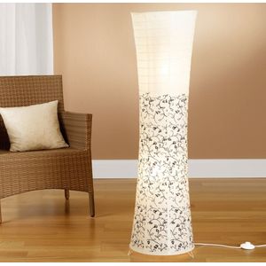 Trango Design Vloerlamp 1240L *KOS* Rijstpapier Lamp *HANDMADE* in wit met bloemmotief incl. 2x 5 Watt E14 LED lamp - Vorm: Rond - Hoogte: 125cm - Woonkamer lamp - rijstpapier vloerlamp