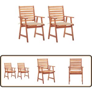 vidaXL Tuinstoelen - 2 stuks - Acaciahout met Kussens Eetkamerstoelen - Tuinset - Acacia Meubilair - Buitendecoratie - Lounge Set
