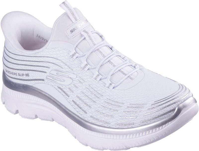 Skechers - SUMMITS PLUS-SOFT LUSTER - Slip-on Sneakers - Wit/Zilverkleur - Vrijetijdsschoen - Vegan Uitvoering