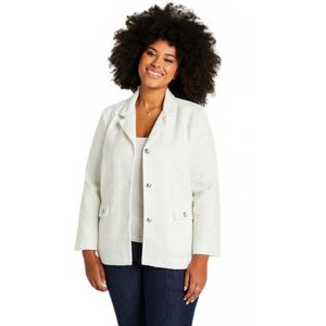 Rechte jas met knoopsluiting van geweven stof met getailleerde kraag