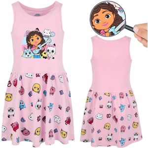 Gabby's Dollhouse Roze KATOENEN jurk met bandjes, meisjesjurk 100% KATOEN