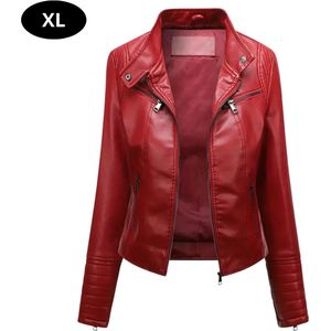 Bovista Leren Jas - Leather Jacket - Lederen Jas - Bomberjack - Pilotenjack - Blazer - Biker - Motorjas - Motormuis - Dames - Rood XS