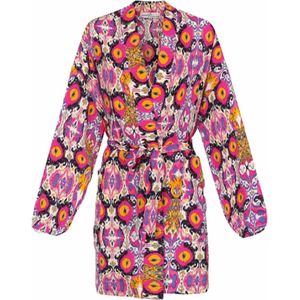 Kimono - Jasje - Bloemen - Kort Model - Blauw/Roze/Geel - Maat M